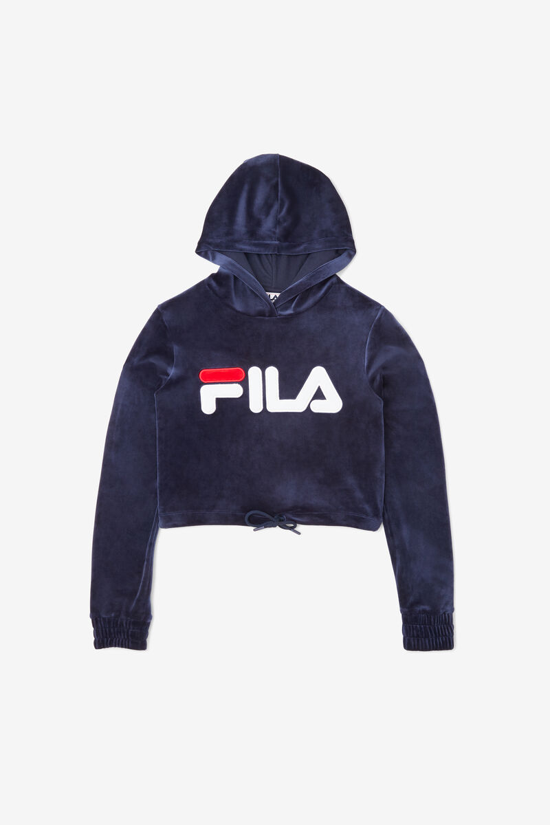 Women\'s Fila Aitana Crop Velour Hoodie Hoodies Navy / White / Red | dkguKwDWstu