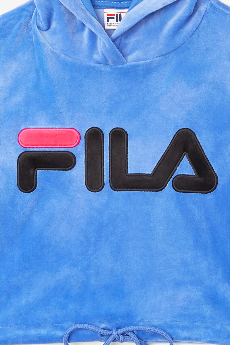 Women's Fila Aitana Crop Velour Hoodie Hoodies Black | mOJDEHBmuAA