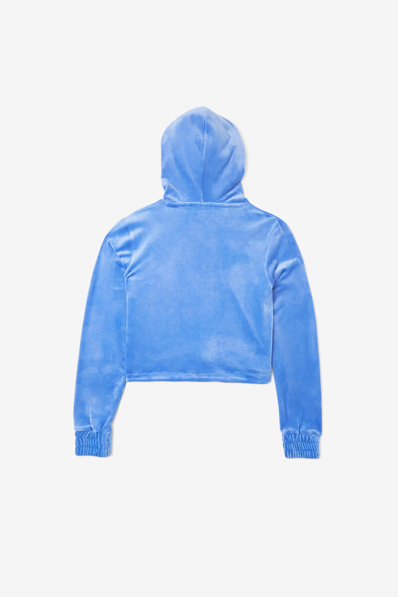 Women's Fila Aitana Crop Velour Hoodie Hoodies Black | mOJDEHBmuAA