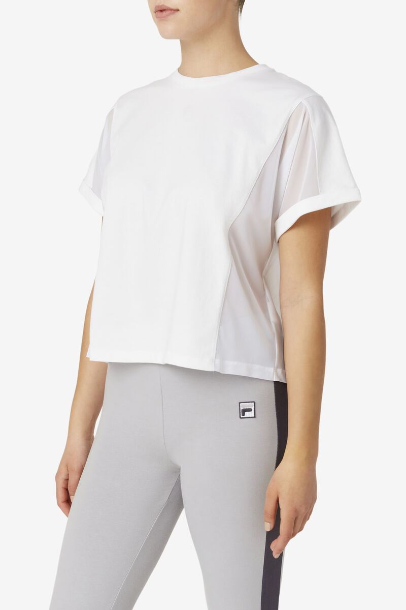 Women's Fila Amytis Mesh Panel T Shirts White | kTOKDkaWt5K