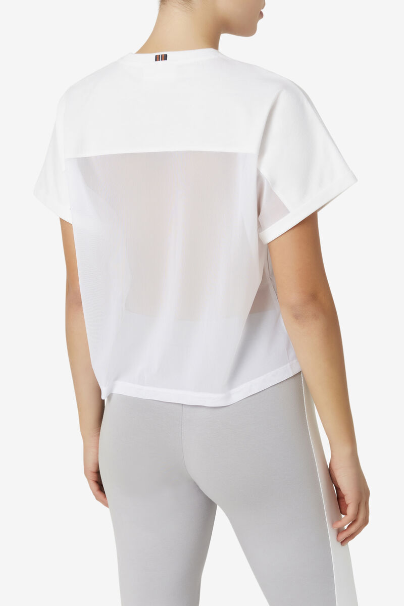 Women's Fila Amytis Mesh Panel T Shirts White | kTOKDkaWt5K