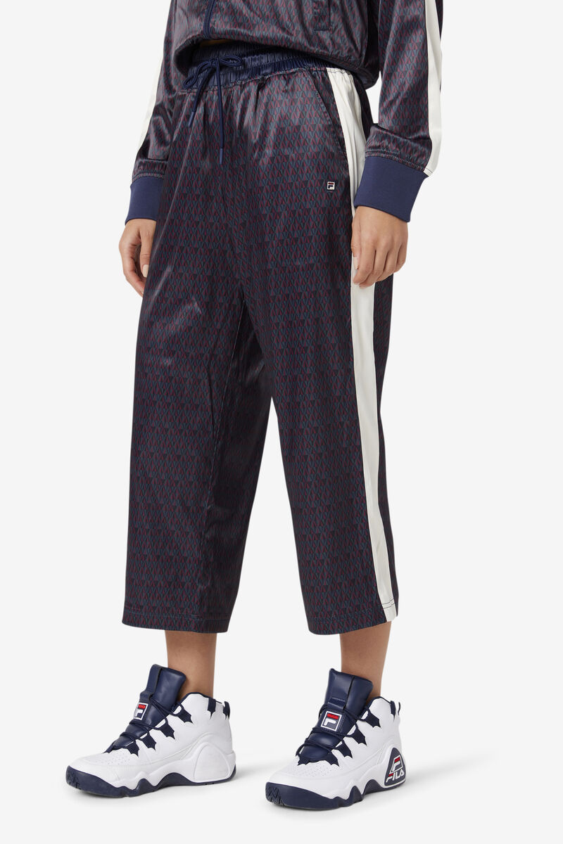 Women's Fila Aviana Cropped Satin Pant Tracksuits Navy | LYxMfiG9XFp