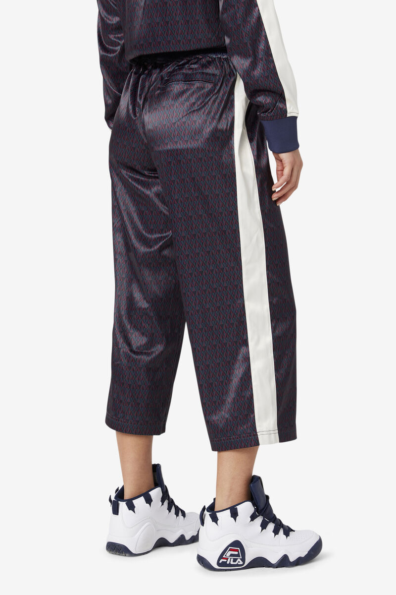 Women's Fila Aviana Cropped Satin Pant Tracksuits Navy | LYxMfiG9XFp