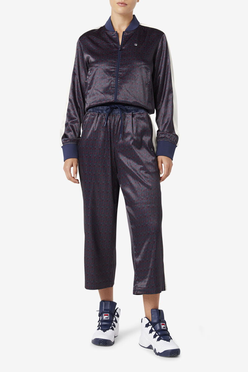Women's Fila Aviana Cropped Satin Pant Tracksuits Navy | LYxMfiG9XFp