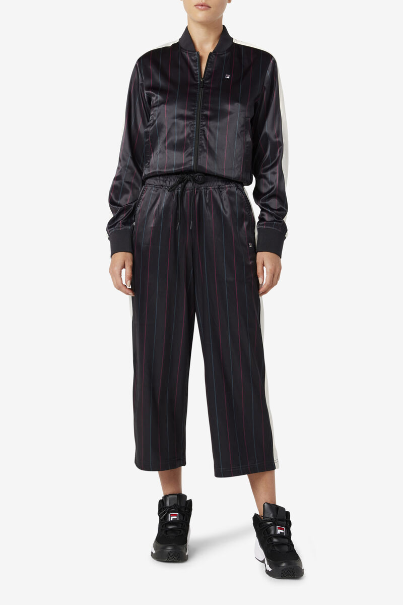 Women's Fila Aviana Cropped Satin Pant Tracksuits Black | e7gFTVo7QgS