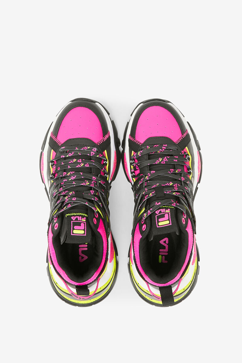 Women's Fila Cage Mid Mixed Media Sneakers Black / White / Pink | C5fakhk2JXu