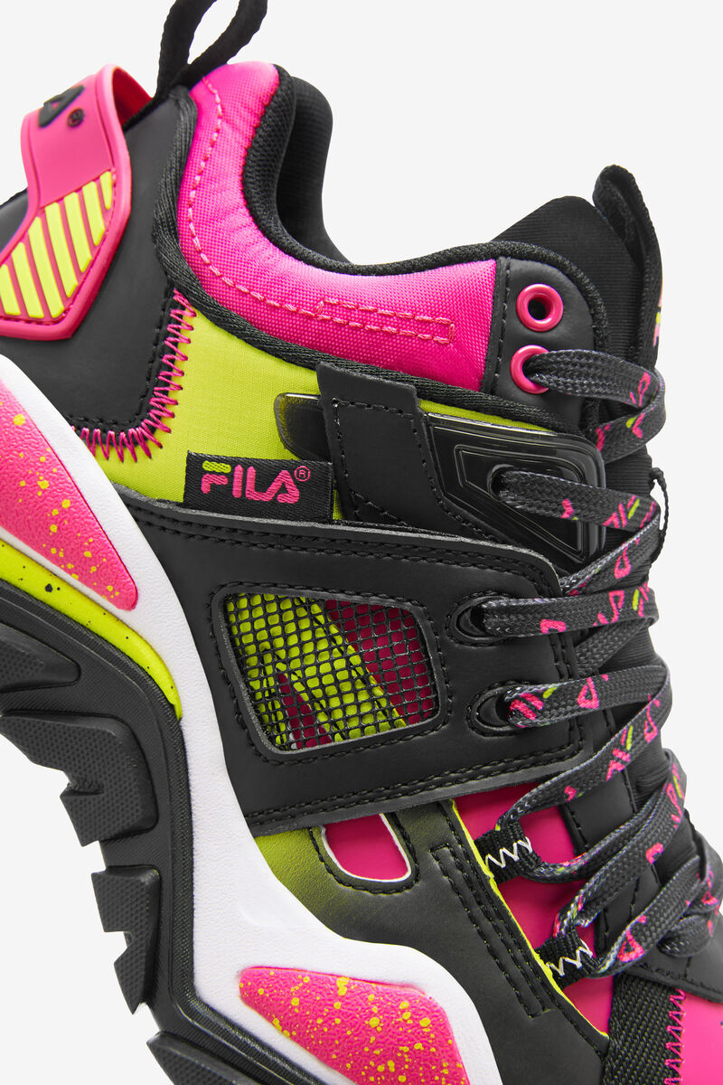 Women's Fila Cage Mid Mixed Media Sneakers Black / White / Pink | C5fakhk2JXu