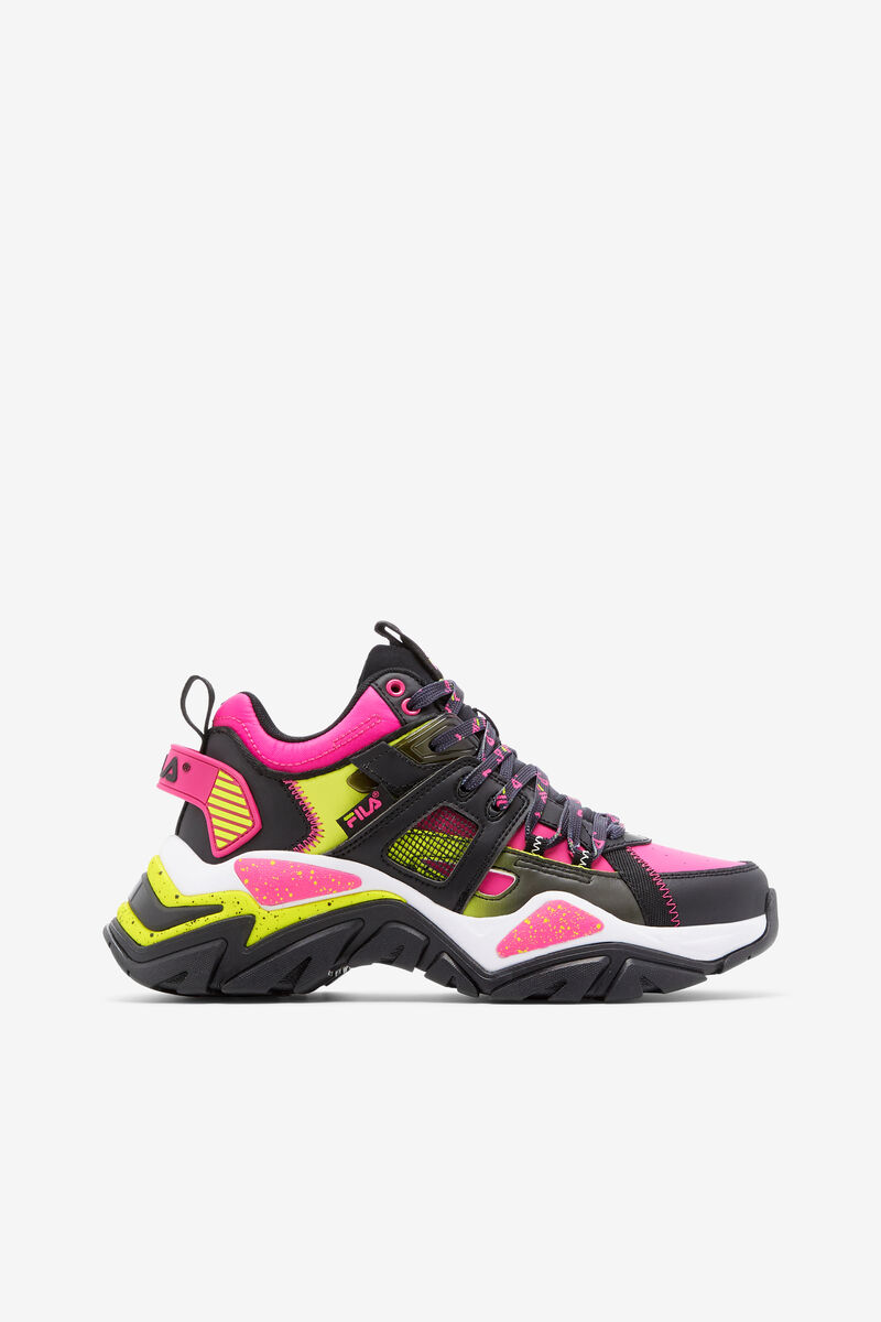 Women\'s Fila Cage Mid Mixed Media Sneakers Black / White / Pink | C5fakhk2JXu