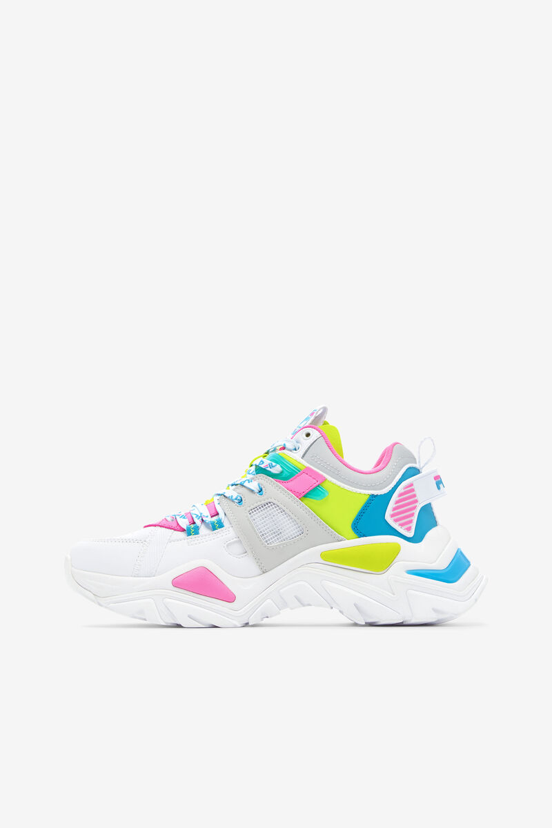 Women's Fila Cage Mid Mixed Media Sneakers White / Grey / Yellow | fGYNgQkC8bk