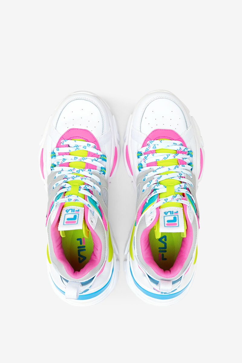 Women's Fila Cage Mid Mixed Media Sneakers White / Grey / Yellow | fGYNgQkC8bk