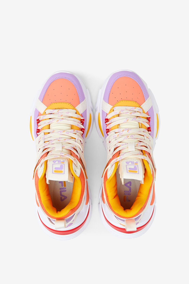 Women's Fila Cage Mid Mixed Media Sneakers Orange | mjLbv5BL52y