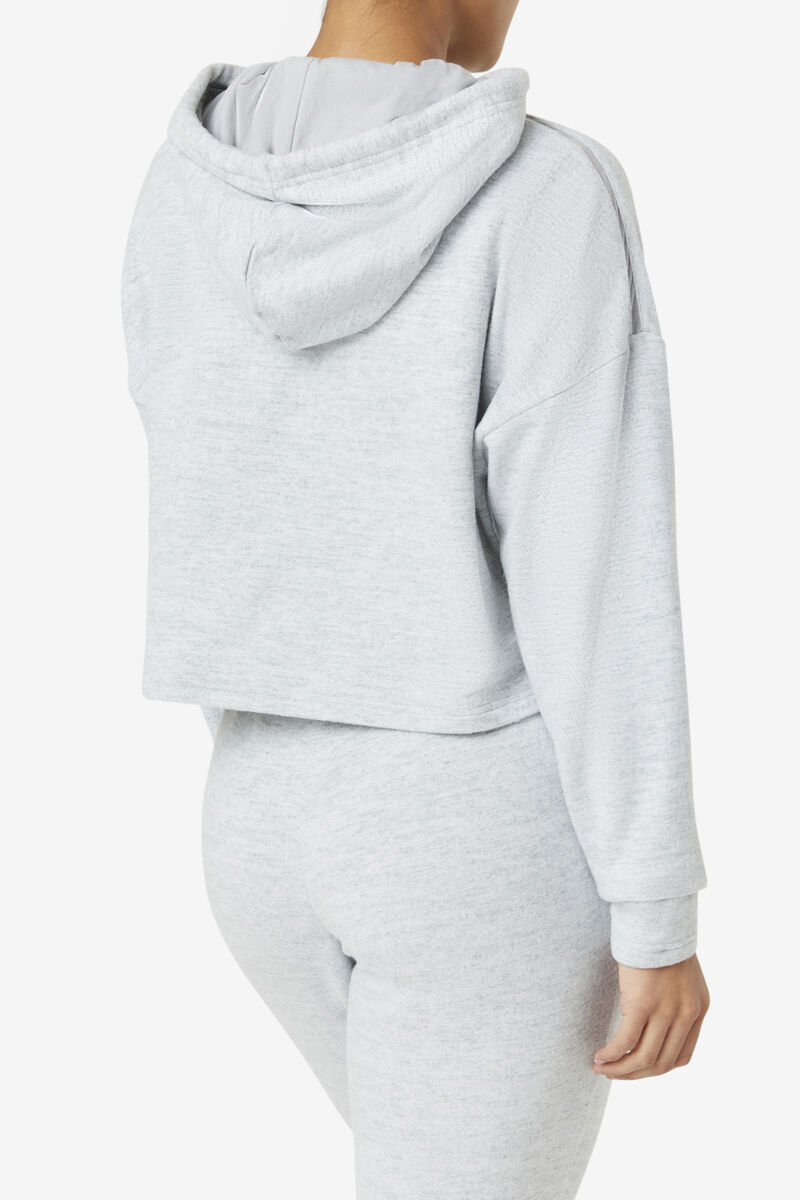 Women's Fila Fi-lux Cropped Hoodie Hoodies Grey | BEQqHKkuNq4