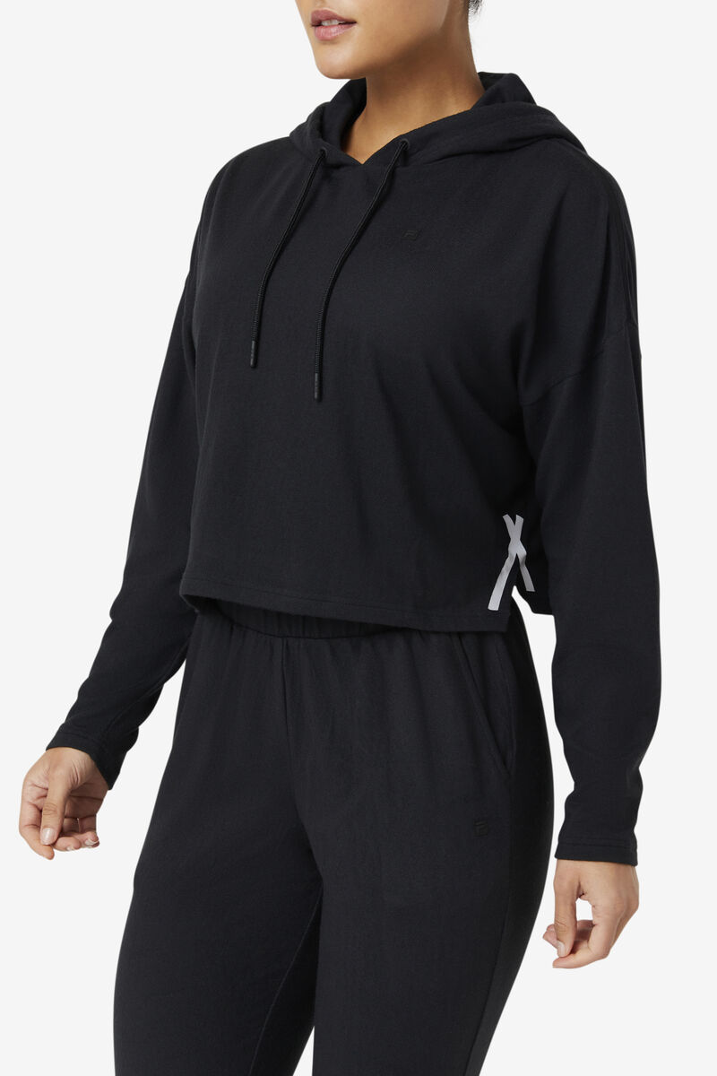 Women's Fila Fi-lux Cropped Hoodie Hoodies Black | l3mpwuM6qpq