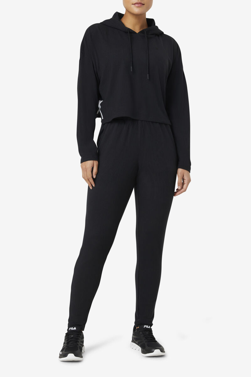 Women's Fila Fi-lux Cropped Hoodie Hoodies Black | l3mpwuM6qpq