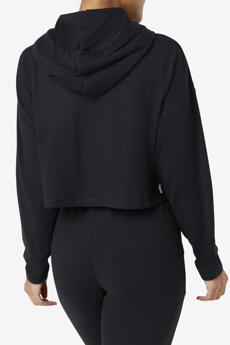 Women's Fila Fi-lux Cropped Hoodie Hoodies Black | l3mpwuM6qpq