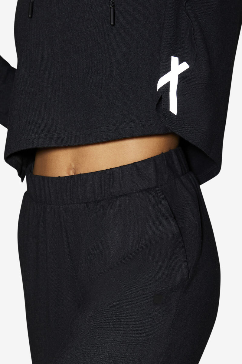 Women's Fila Fi-lux Cropped Hoodie Hoodies Black | l3mpwuM6qpq