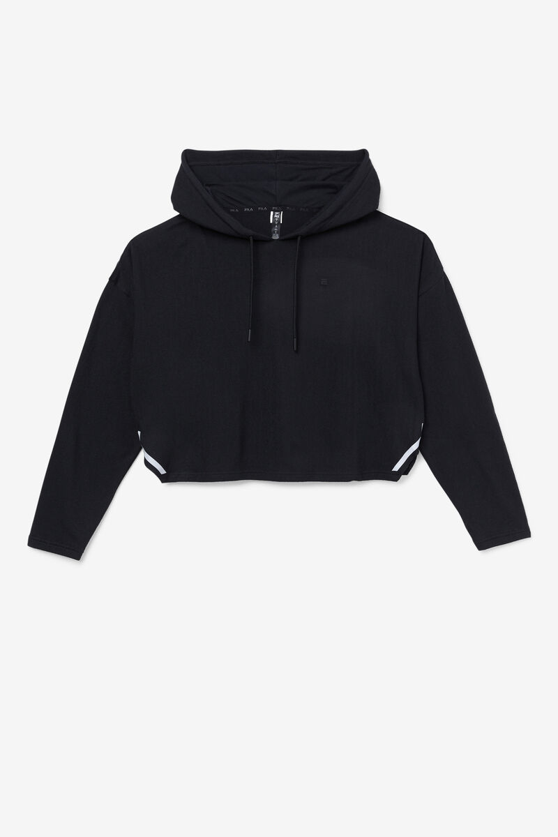 Women\'s Fila Fi-lux Cropped Hoodie Hoodies Black | l3mpwuM6qpq