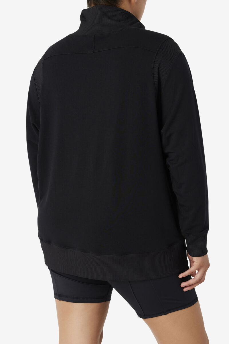 Women's Fila Fi-lux Half Zip Sweatshirts Black | KpnFyw9UVyF