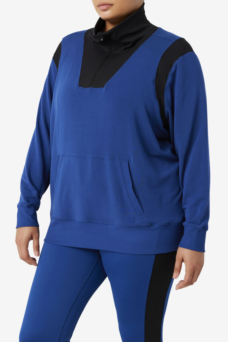 Women's Fila Fi-lux Half Zip Sweatshirts Navy / Black | O7AYIP6GQCR