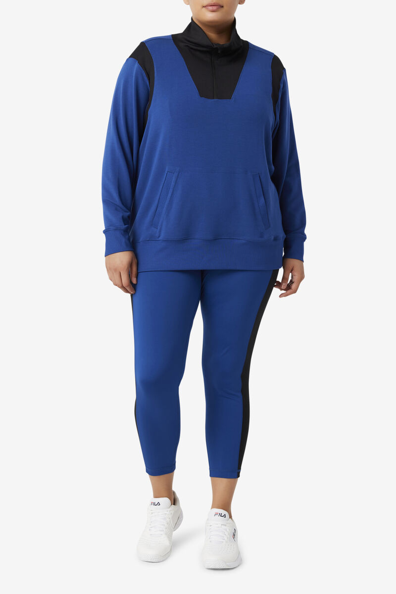 Women's Fila Fi-lux Half Zip Sweatshirts Navy / Black | O7AYIP6GQCR