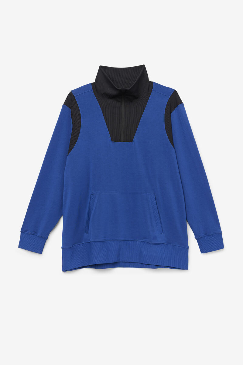 Women\'s Fila Fi-lux Half Zip Sweatshirts Navy / Black | O7AYIP6GQCR