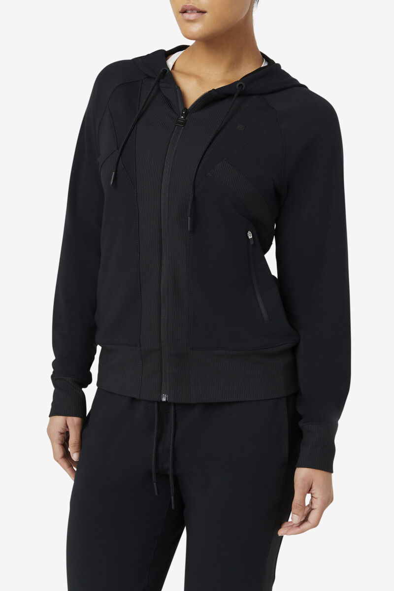 Women's Fila Fi-lux Texture Full Zip Hoodie Jackets Black | FWR8QLqiljz