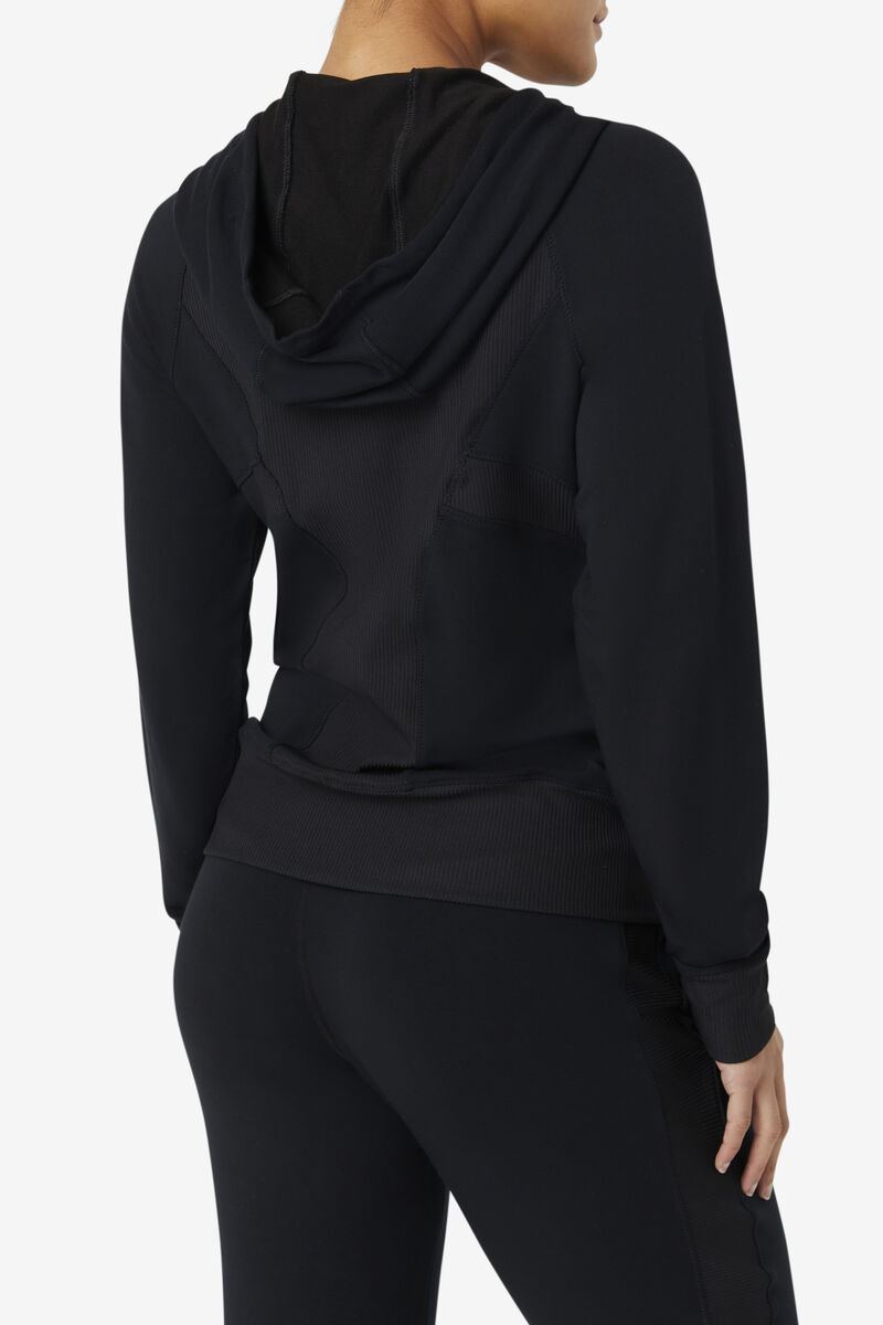 Women's Fila Fi-lux Texture Full Zip Hoodie Jackets Black | FWR8QLqiljz