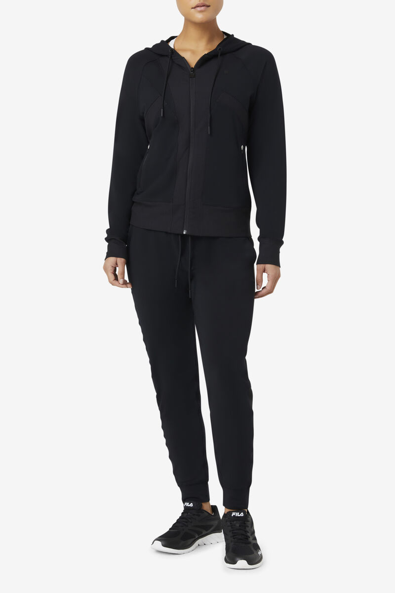 Women's Fila Fi-lux Texture Full Zip Hoodie Jackets Black | FWR8QLqiljz