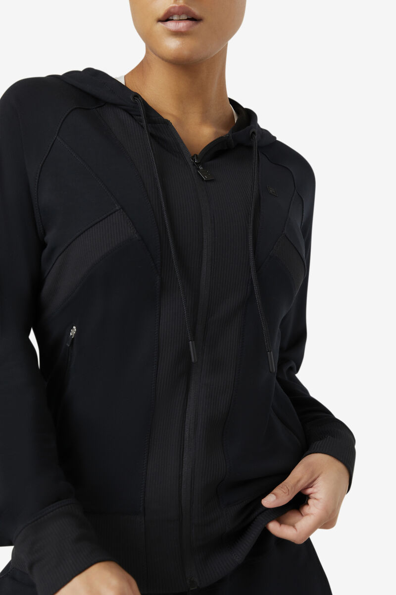 Women's Fila Fi-lux Texture Full Zip Hoodie Jackets Black | FWR8QLqiljz