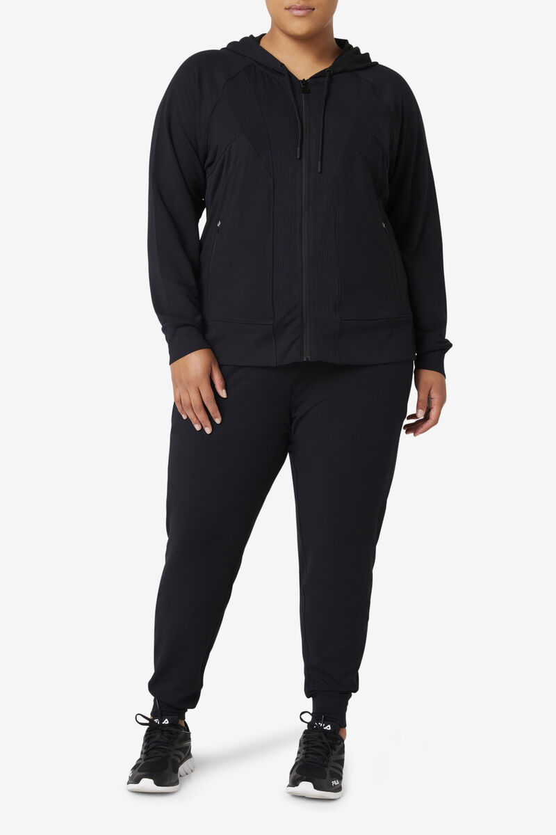 Women's Fila Fi-lux Texture Full Zip Hoodie Hoodies Black | naVgm9rD6uu