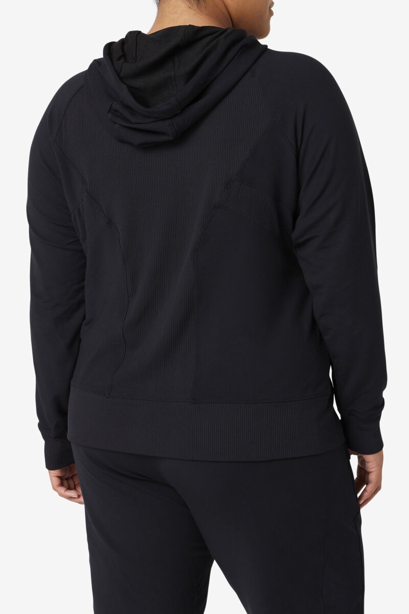 Women's Fila Fi-lux Texture Full Zip Hoodie Hoodies Black | naVgm9rD6uu
