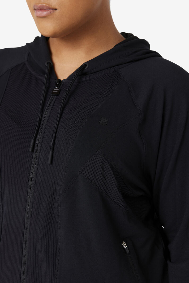 Women's Fila Fi-lux Texture Full Zip Hoodie Hoodies Black | naVgm9rD6uu