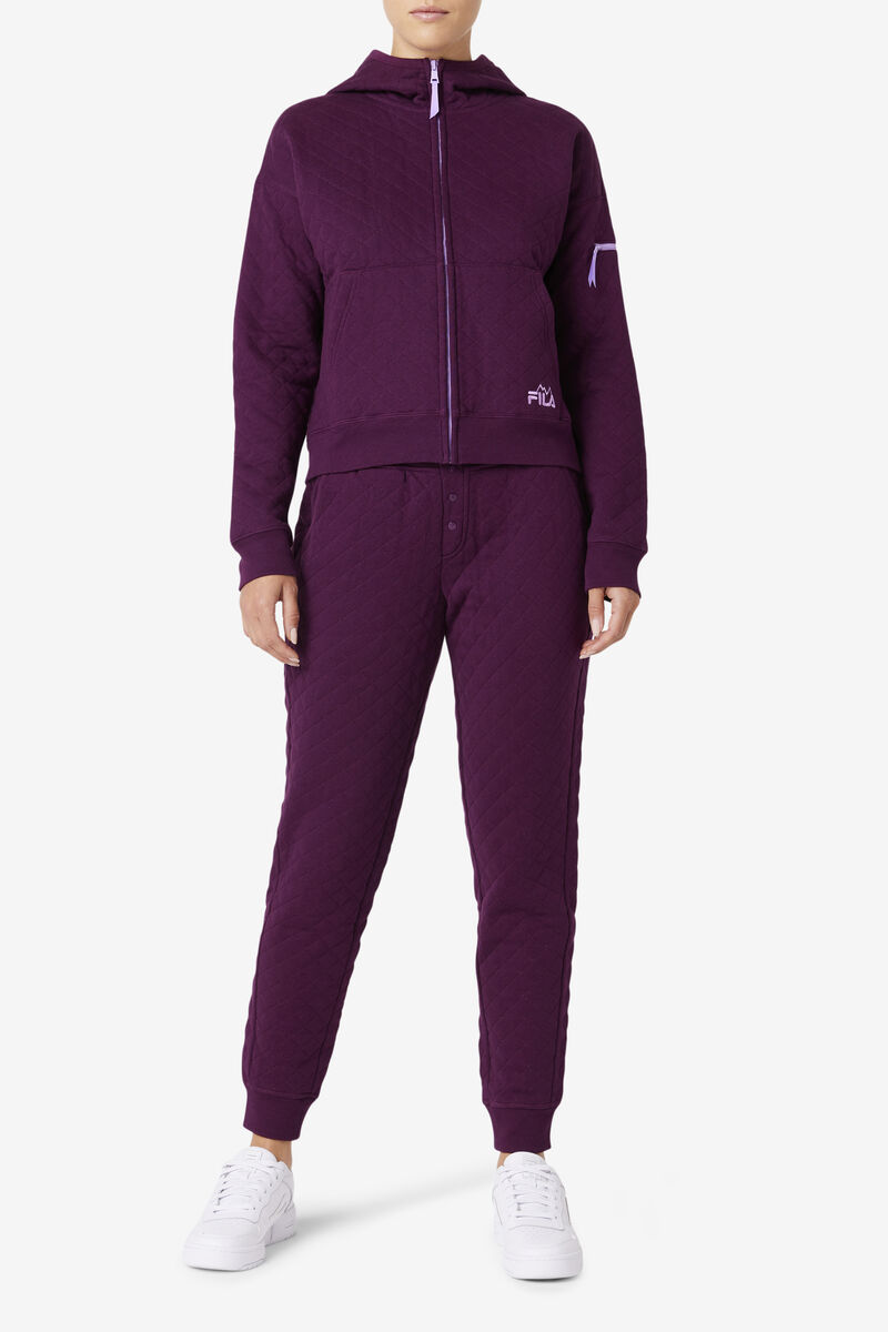 Women's Fila Finley High Rise Quilted Jogger Tracksuits Rose Red | aij9LZ5FjkT