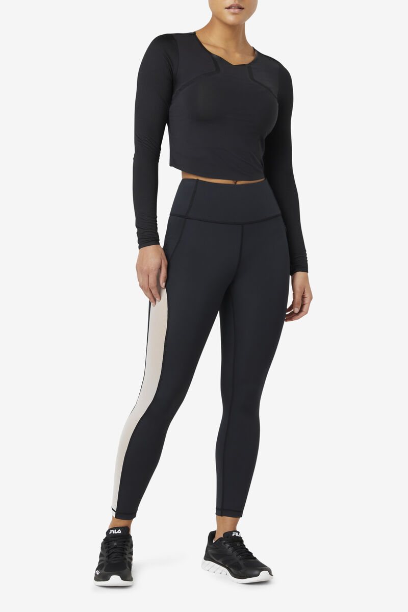 Women's Fila Forza Contrast 7/8 Leggings Leggings Black / White / Black | hJIOWFpPKcn