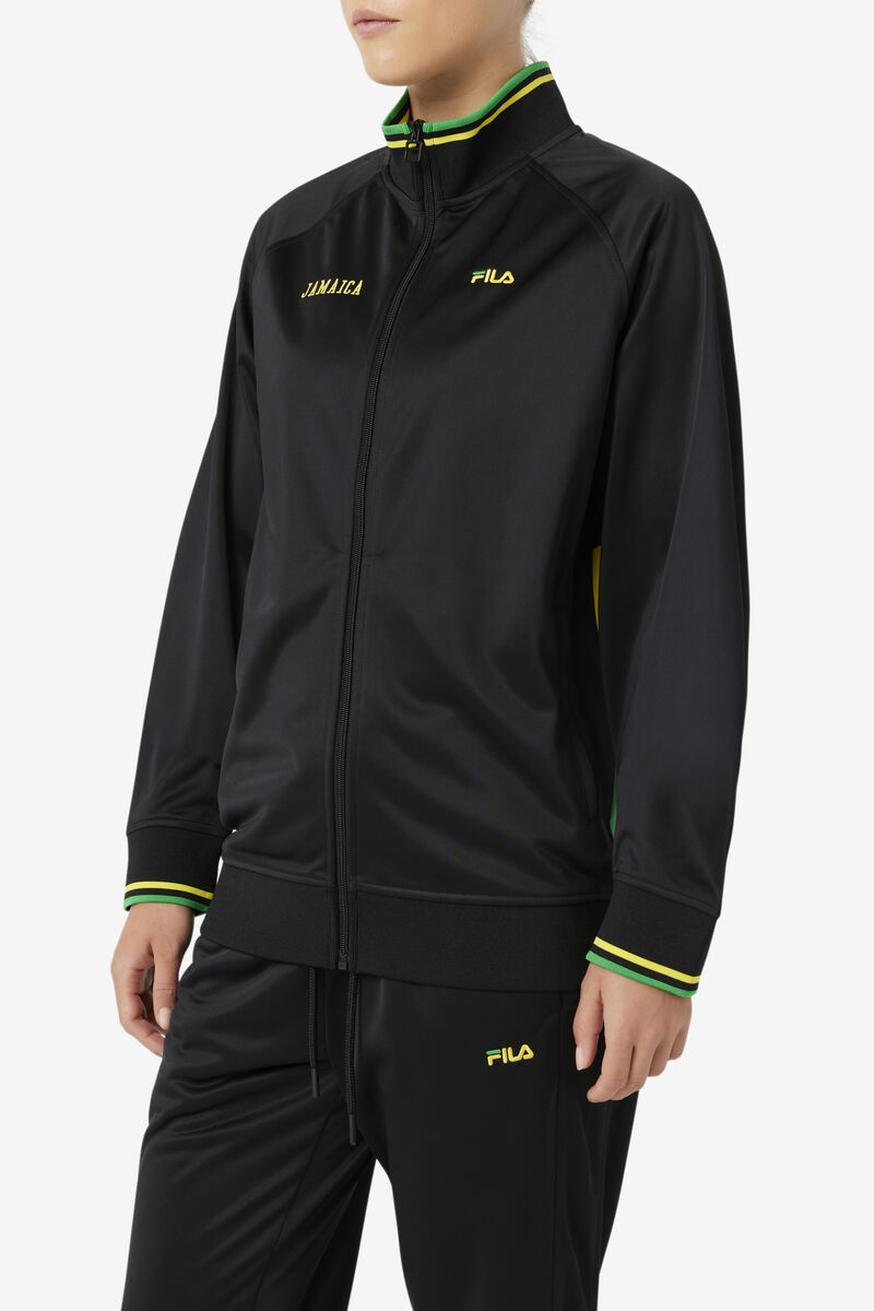 Women's Fila Jamaica Track Jacket Tracksuits Black / Yellow / Green | HJ8yNCpynqb