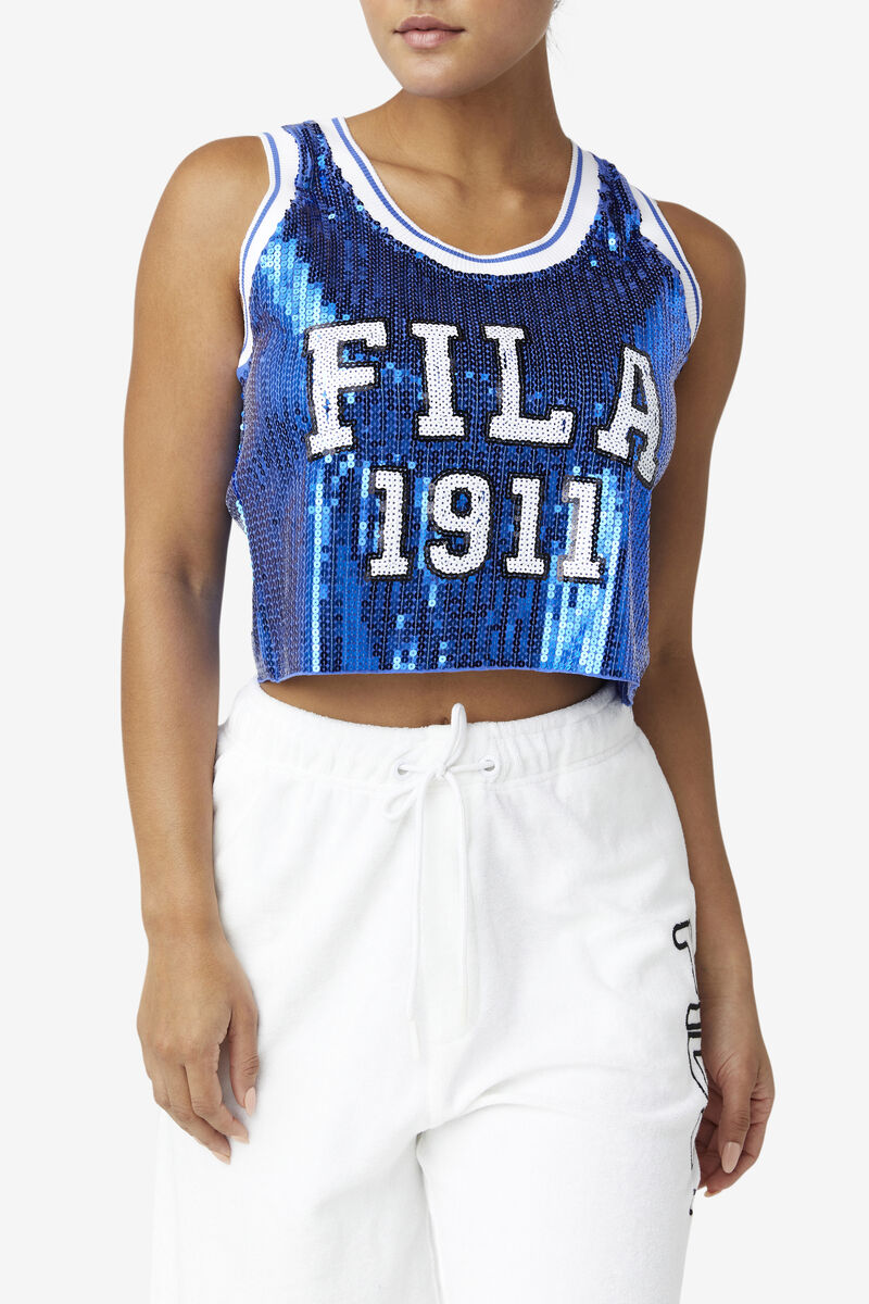 Women's Fila Kiki Glam Crop Jersey T Shirts Blue | Yr6HSmlwEUM