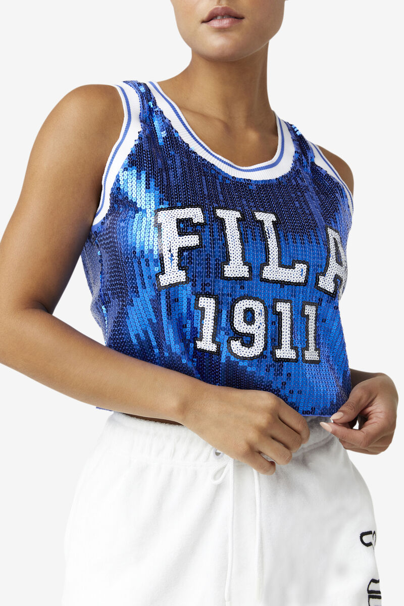 Women's Fila Kiki Glam Crop Jersey T Shirts Blue | Yr6HSmlwEUM