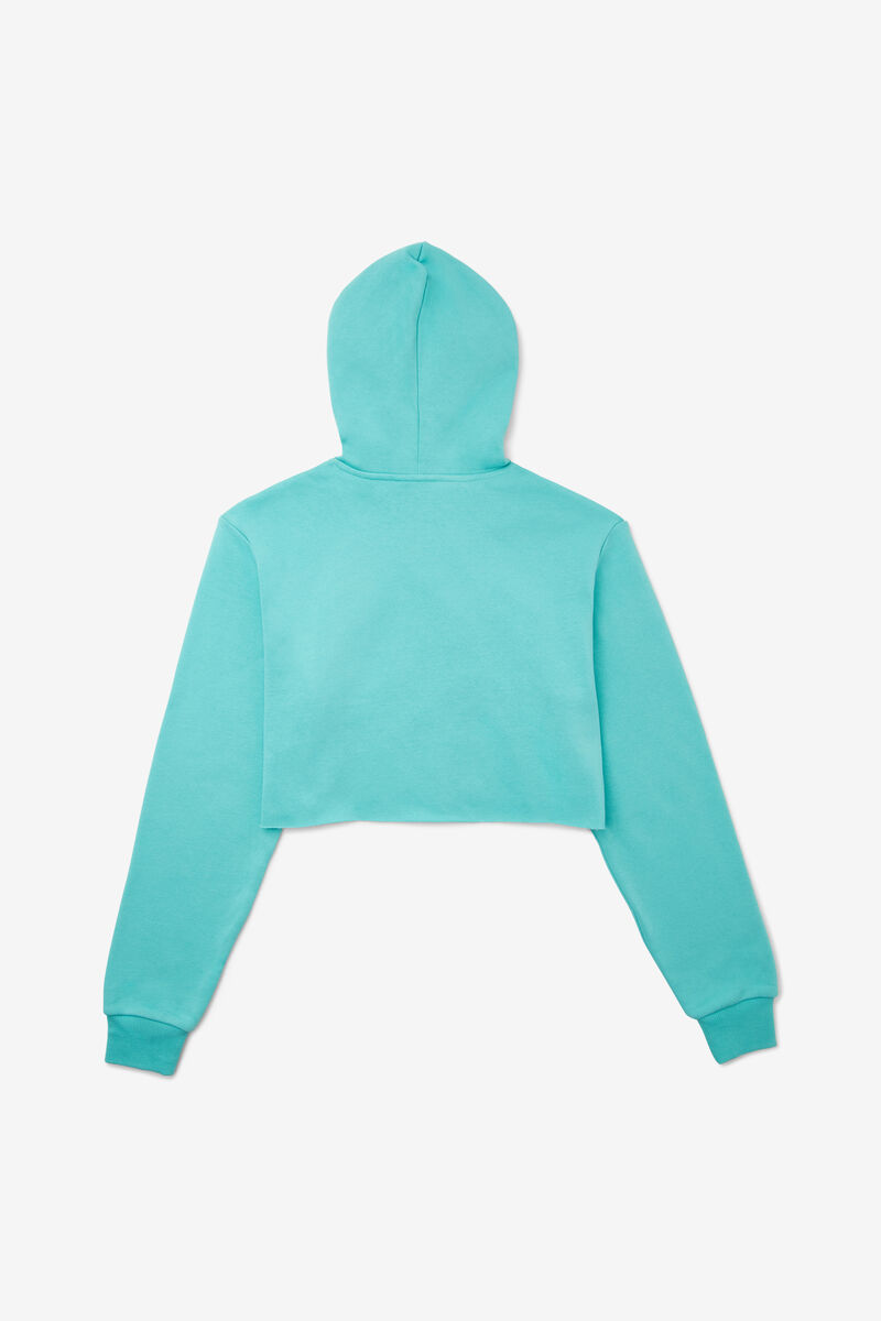Women's Fila Lalage Cropped Hoodie Hoodies Blue Turquoise / White | LdZRyHxXw3j