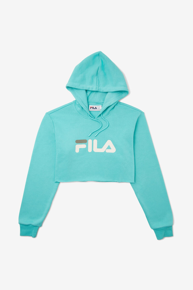 Women\'s Fila Lalage Cropped Hoodie Hoodies Blue Turquoise / White | LdZRyHxXw3j
