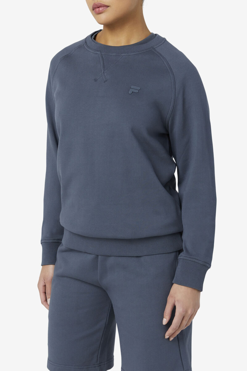 Women's Fila Logan Crewneck Sweatshirts Dark Blue | kzvbRJT9G3b