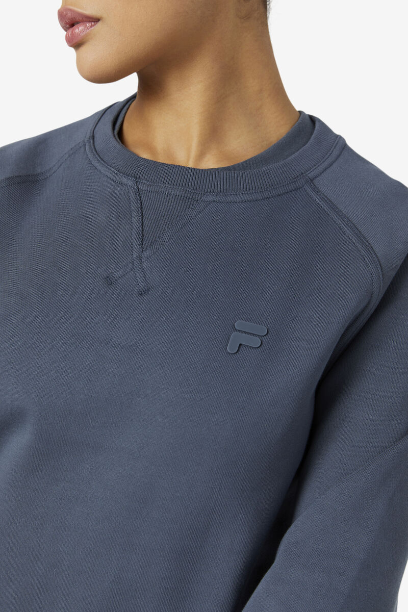 Women's Fila Logan Crewneck Sweatshirts Dark Blue | kzvbRJT9G3b