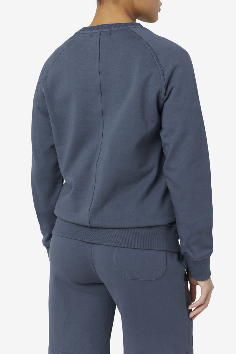 Women's Fila Logan Crewneck Sweatshirts Dark Blue | kzvbRJT9G3b