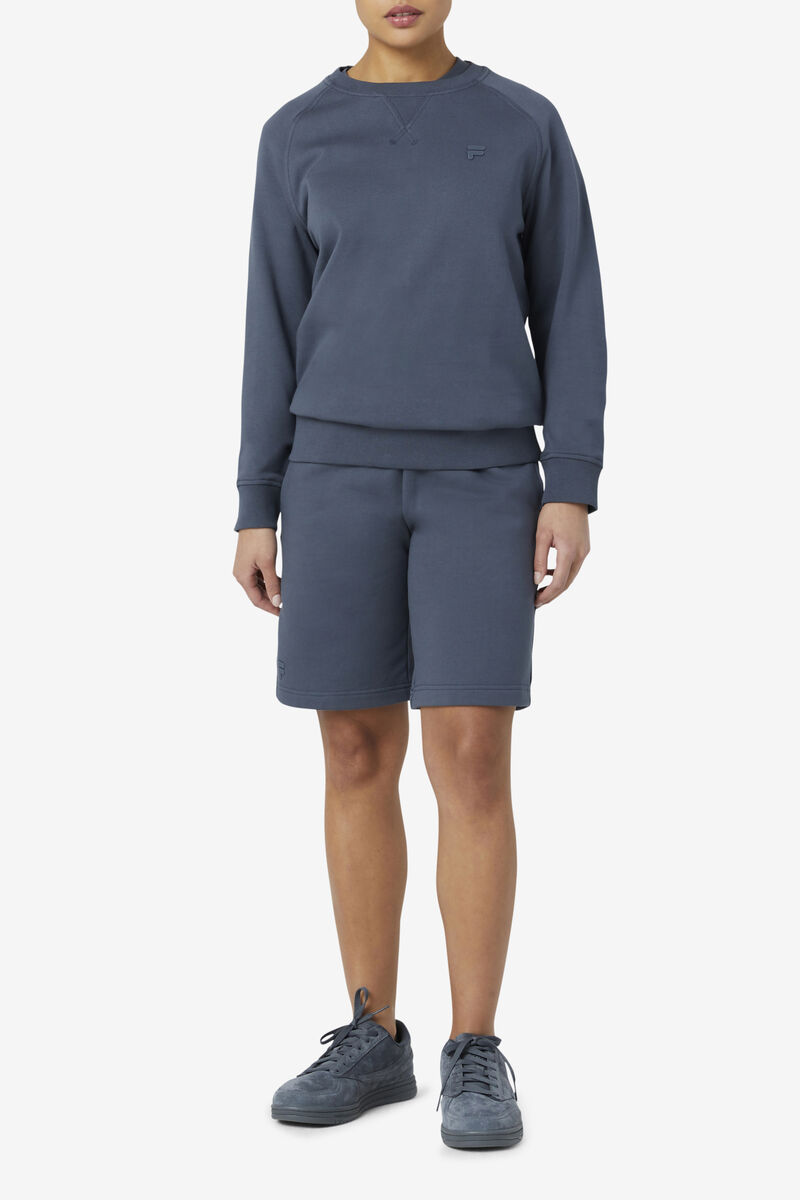 Women's Fila Logan Crewneck Sweatshirts Dark Blue | kzvbRJT9G3b