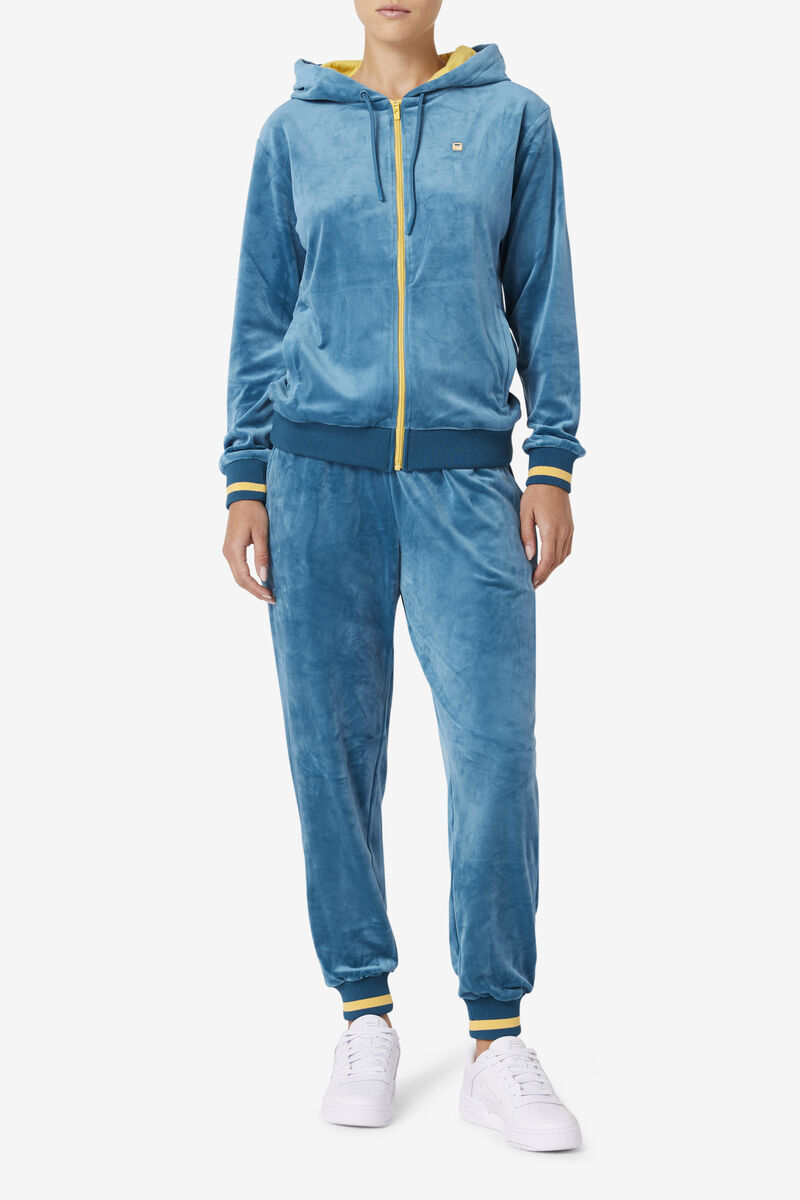 Women's Fila Omorose Velour Jogger Tracksuits Blue Coral | feCPMfpjVUl