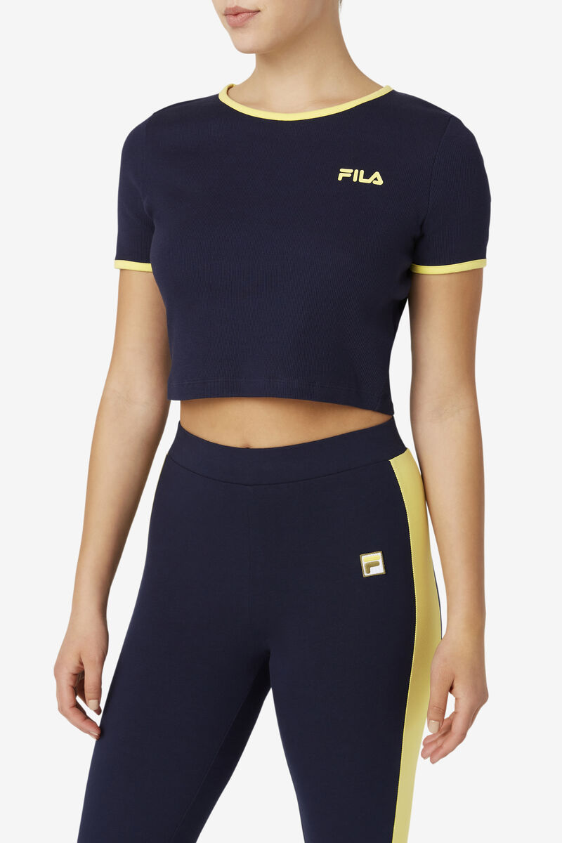 Women's Fila Perla Crop Top T Shirts Navy | KIQgkaUeThG