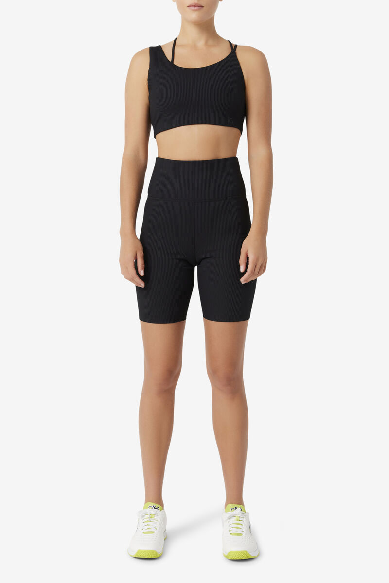 Women's Fila Ribbed Essentials | na Bra Top T Shirts Black | BJpW7Km4qPv
