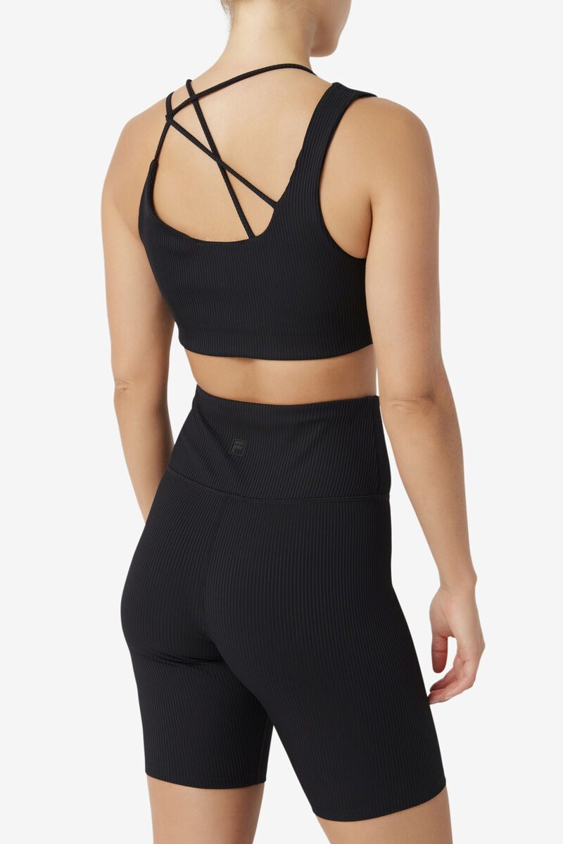 Women's Fila Ribbed Essentials | na Bra Top T Shirts Black | BJpW7Km4qPv