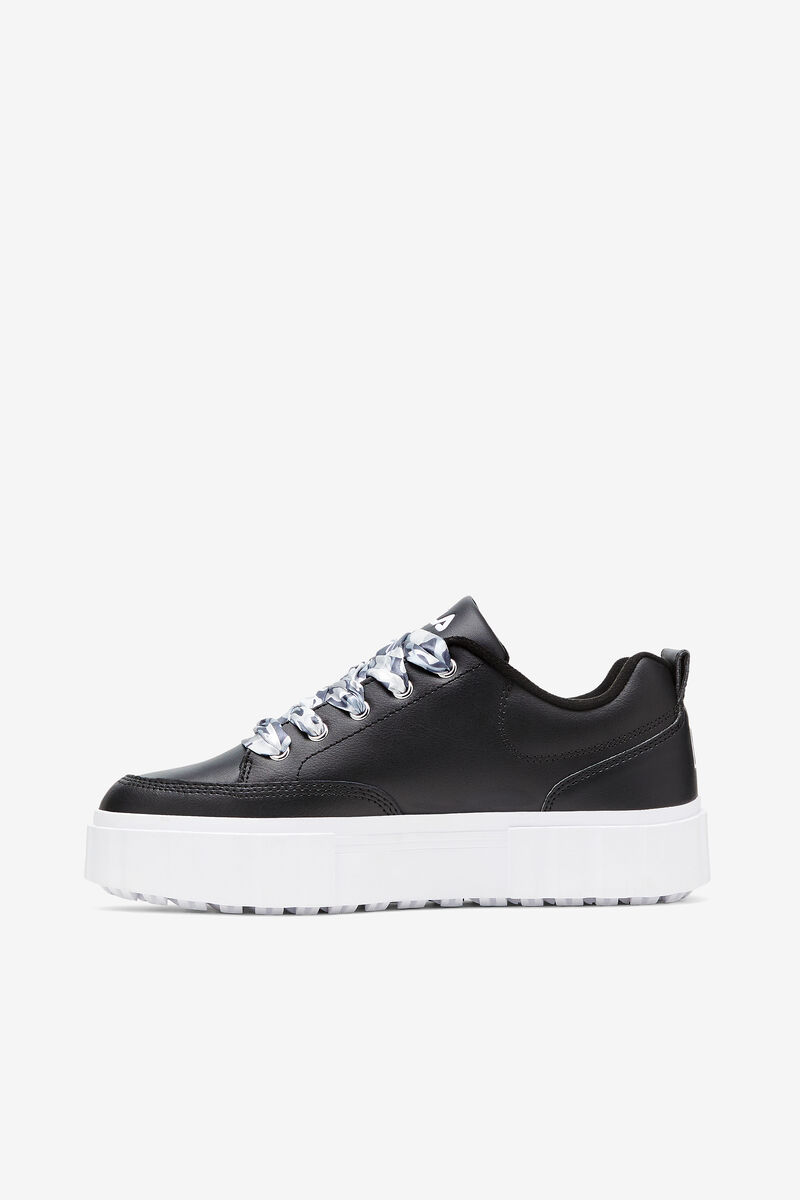 Women's Fila Sandblast Low Satin Lace Sneakers Black / White | 14tz9l4cAZD