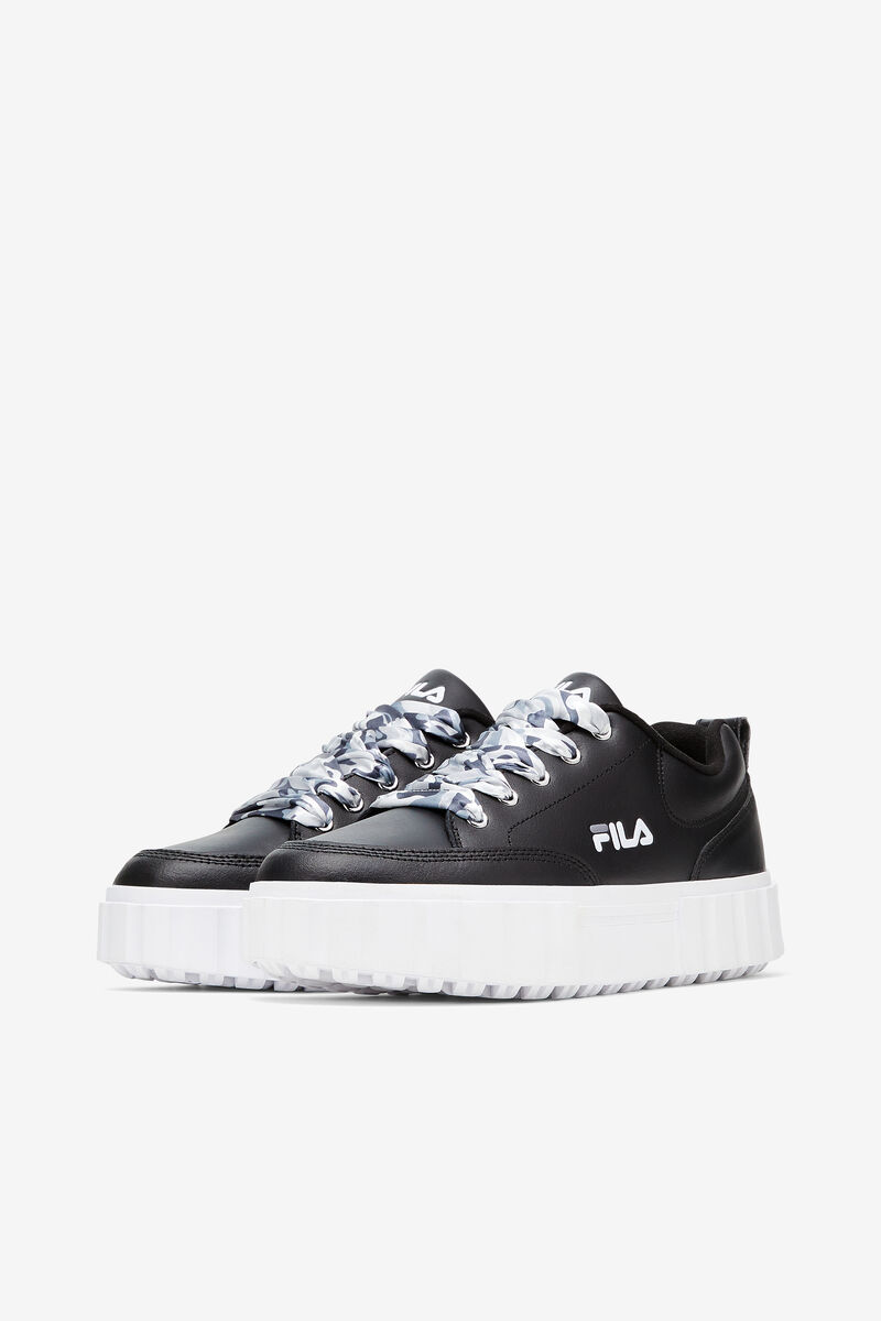 Women's Fila Sandblast Low Satin Lace Sneakers Black / White | 14tz9l4cAZD