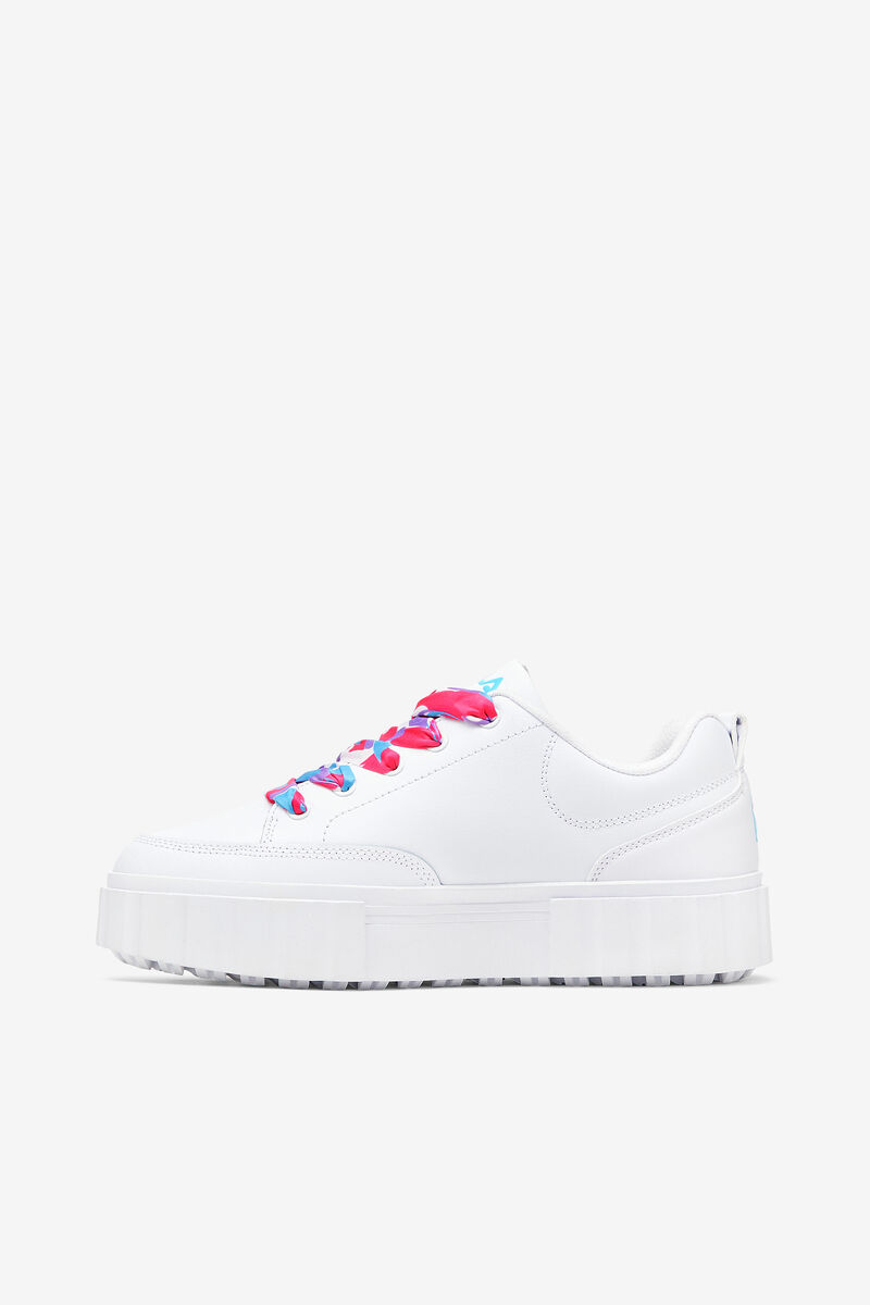 Women's Fila Sandblast Low Satin Lace Sneakers White / Blue / Metal Silver | orcYgVXS3zA
